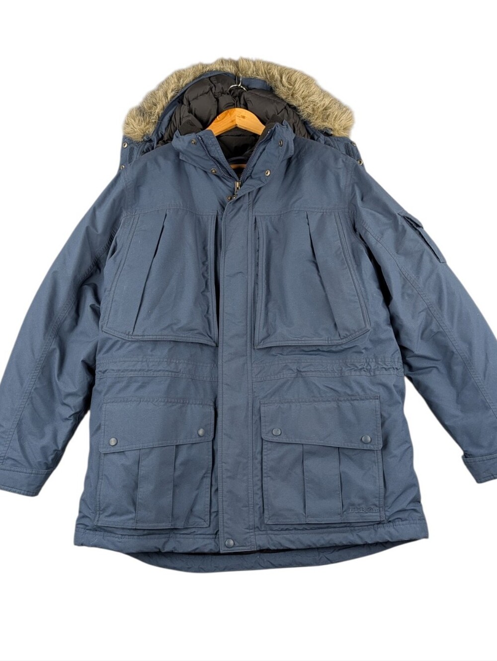 L.L.Bean DL-901 Men's Goose Down Parka Large Blue Faux Fur Hood EUC - Picture 3 of 10